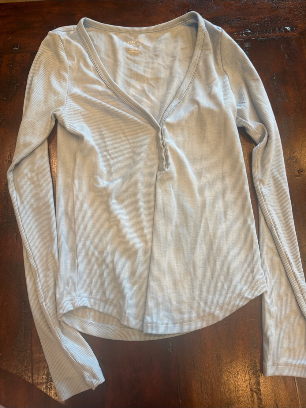 American eagle Light Blue Ribbed Long-Sleeve Henley Top